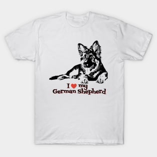 I Love My German Shepherd Cute German Shepherd Puppy Ink Art T-Shirt